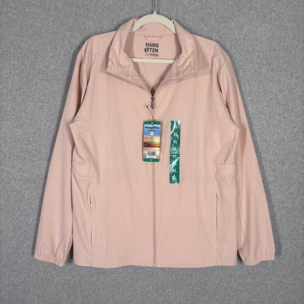 Hang Ten Rain Jacket Womens XL Pink Water Repellant UPF 50+ Hybrid Thin Pockets